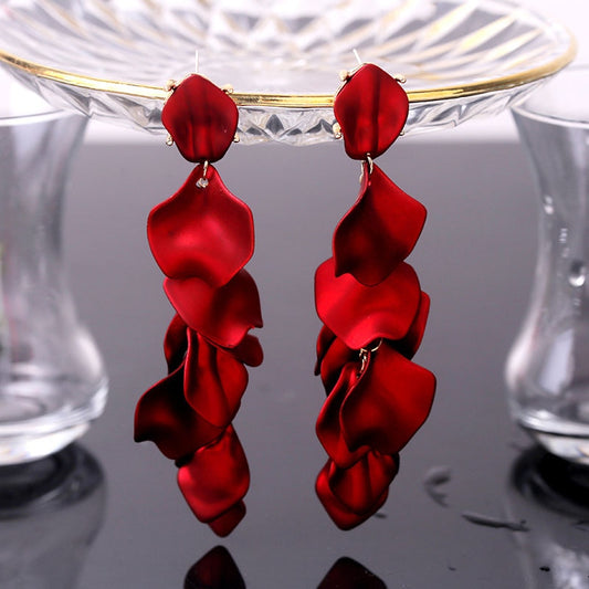Red Petal Tassel Dangle Earrings Fashion Party Girls Pendant Earrings Women