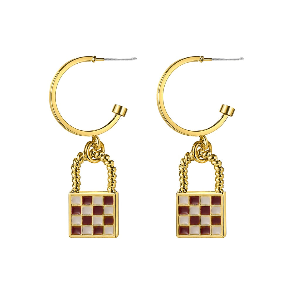 29 Styles Checkerboard Heart Lock Dangle Earrings Fashion Party Girls Pendant