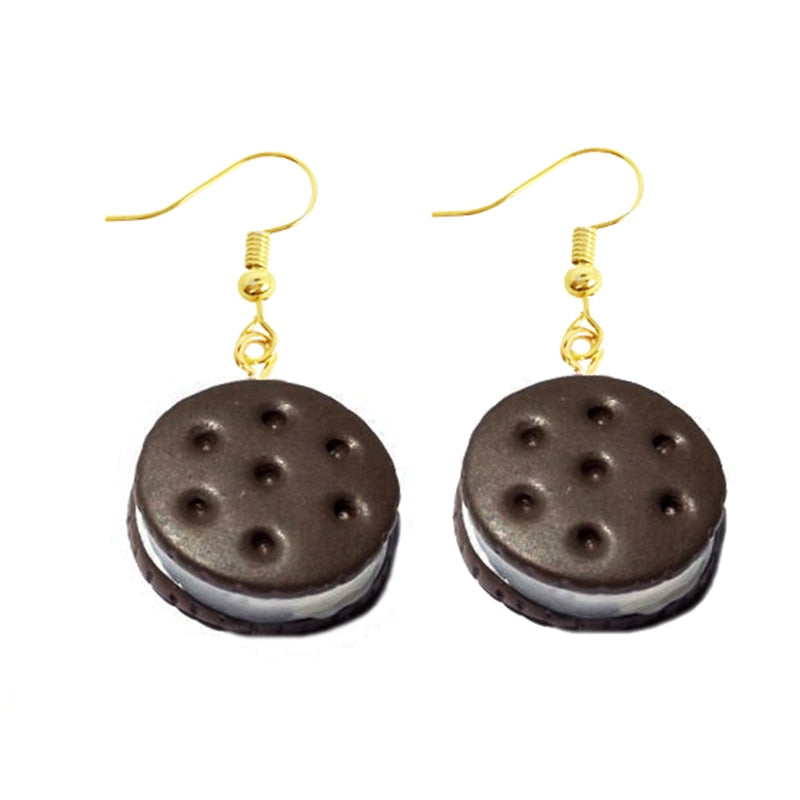 Resin Round Cookie Sandwich Drop Earrings Women Art Fashion Cartoon Earrings