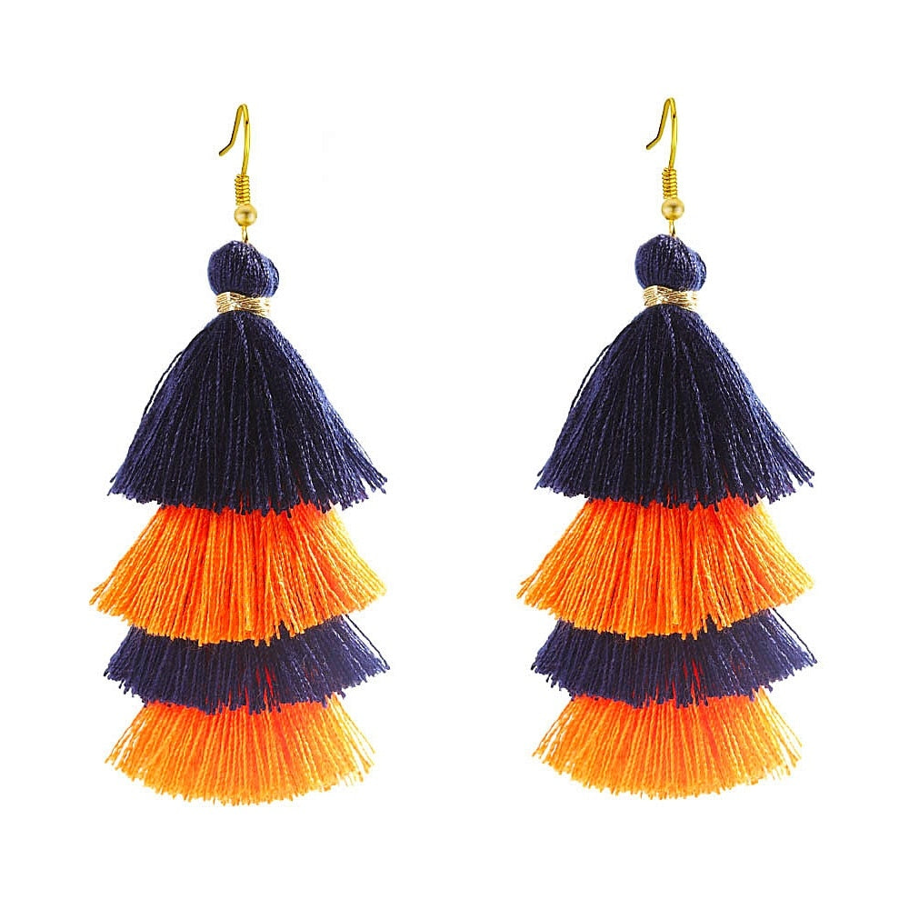 39 Styles  4 Layer Bohemian Multicolor Statement Tassel Dangle Earrings Women