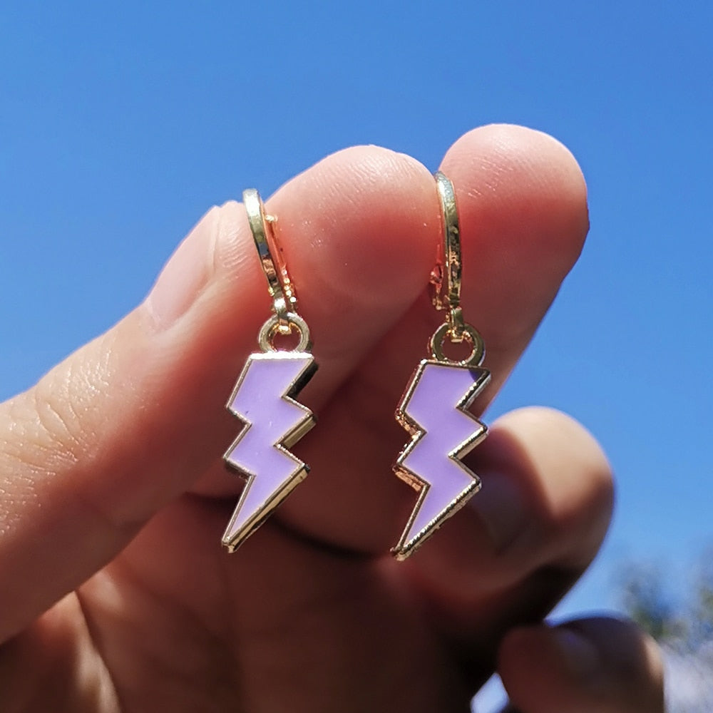 Purple Lightning Drop Earrings Women Fashion Creative Art Cute Stylish Jewelry
