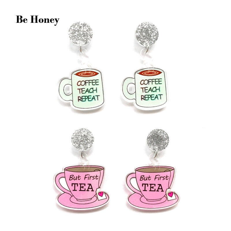 Coffee Teach Repeat Coffee Mug Drop Dangle Earrings Trendy Women Fashion