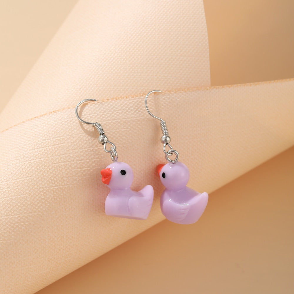 Cute Purple Ducky Drop Earrings Fashion Women Summer Party Jewelry Girls Gifts