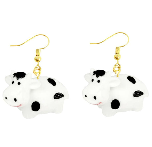 Cute Cow Drop Earrings Cartoon Art Women Party Jewelry Ear Fashion Pendant