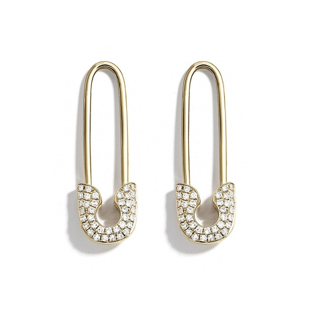 Safety Pin Crystal Pattern Drop Earrings Women Girl Fashion Trendy Jewelry