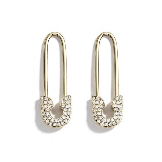 Safety Pin Crystal Pattern Drop Earrings Women Girl Fashion Trendy Jewelry