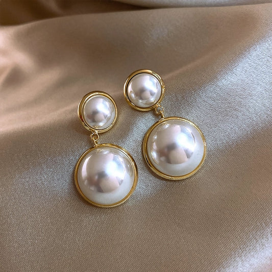 Two Rounds Faux Pearl Stud Earrings Luxury Wedding Party Fashion Jewelry Gift