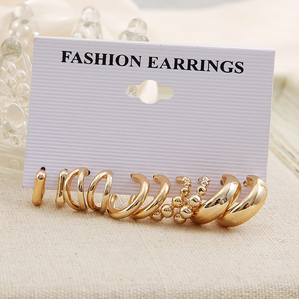 33 Styles 5-9Pairs Set Drop Hoop Earrings Set Acrylic Pearl Tassel Fashion Women