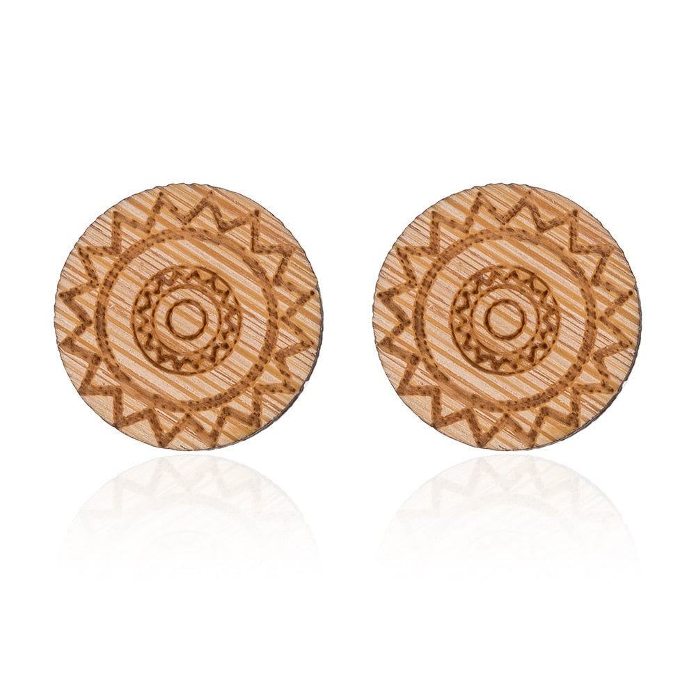 Wooden Mandala Lady Cute Stud Earrings for Women Jewelry Girls Earrings