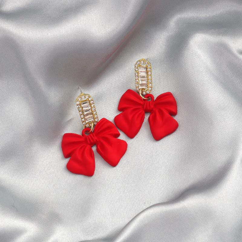 Red Bow Decor Drop Earrings Women Party Wedding Jewelry Dangle Gifts Earrings