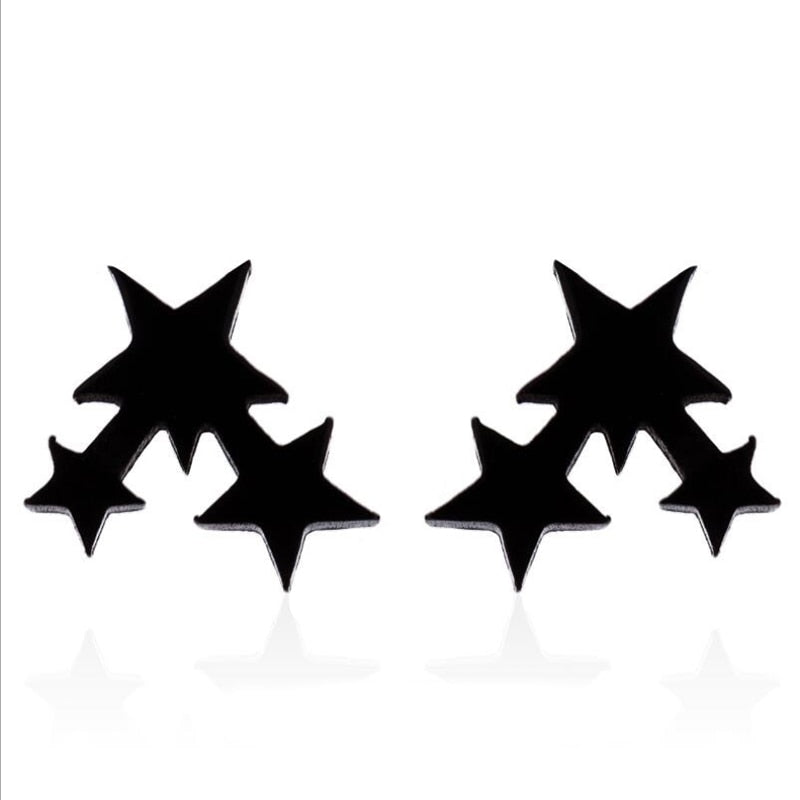 9 Styles Black Star Heart Geometric Stainless Steel Stud Earrings Women Jewelry