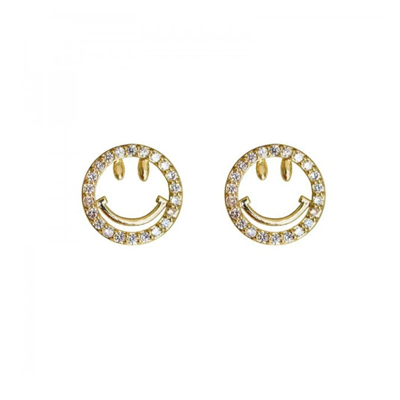 Hollow Out Smiling Face Earrings Female Small Simple Exquisite Lovely Mini