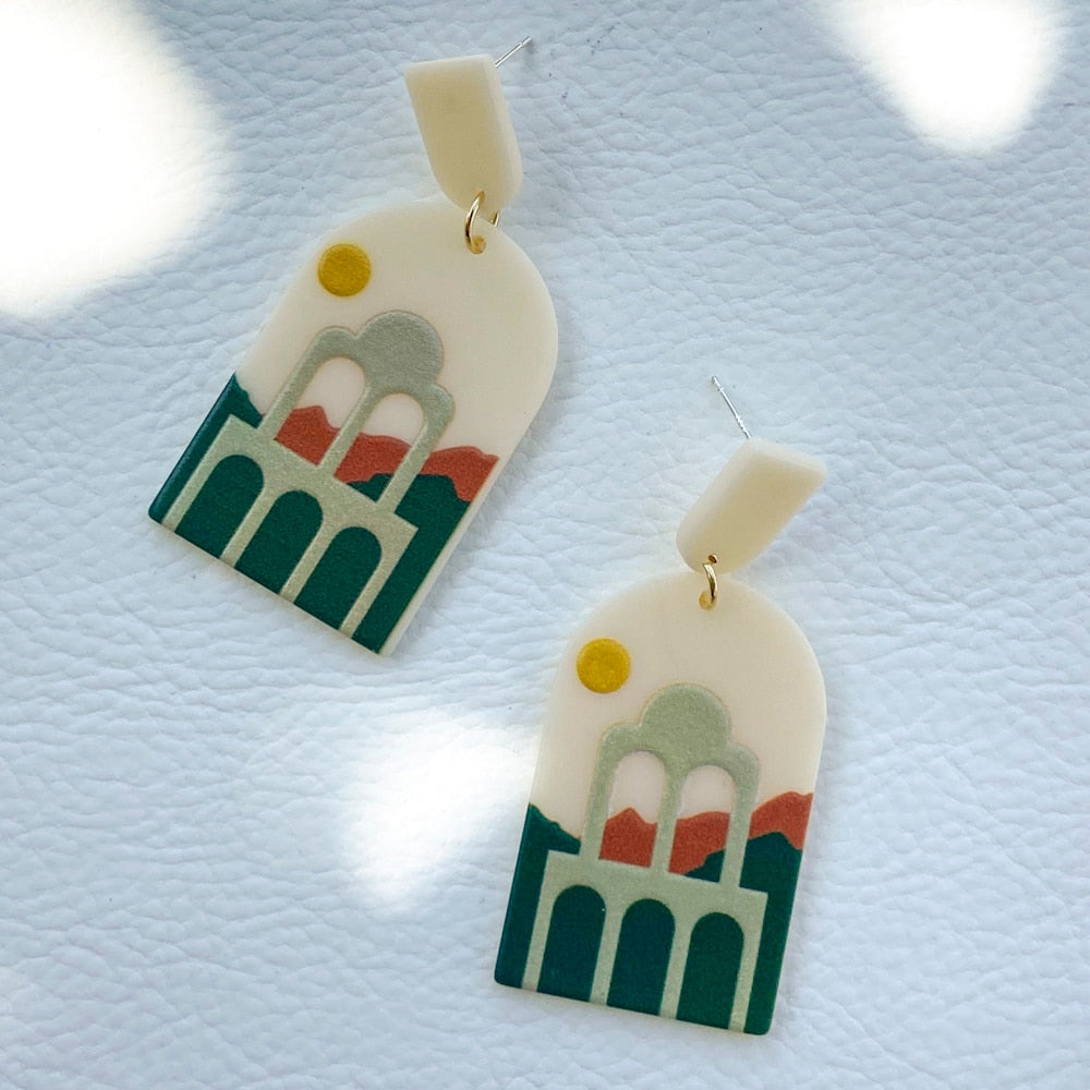 Arch Nature Hand Painted Resin Drop Earrings Women Girl Party Gift Fashion Ear