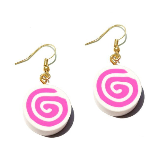 Hot Pink Candy Slice Drop Earrings Cartoon Art Women Party Jewelry Ear Fashion