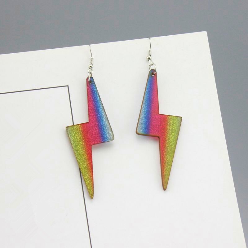 Colorful Glitter Lightning Acrylic Drop Earrings Women Girl Fashion Trendy