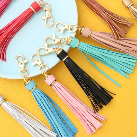 19 Colors PU Leather Tassel Keychain Cartoon Key Holder Car handbag Keyring Gift