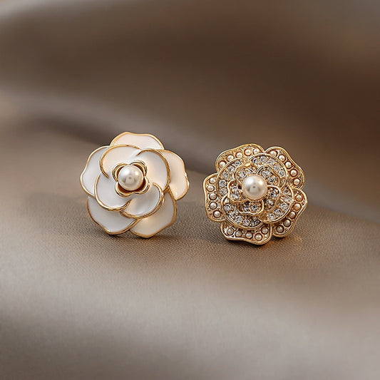 White Flower Rhinestone Stud Earrings Luxury Wedding Party Fashion Jewelry Gift