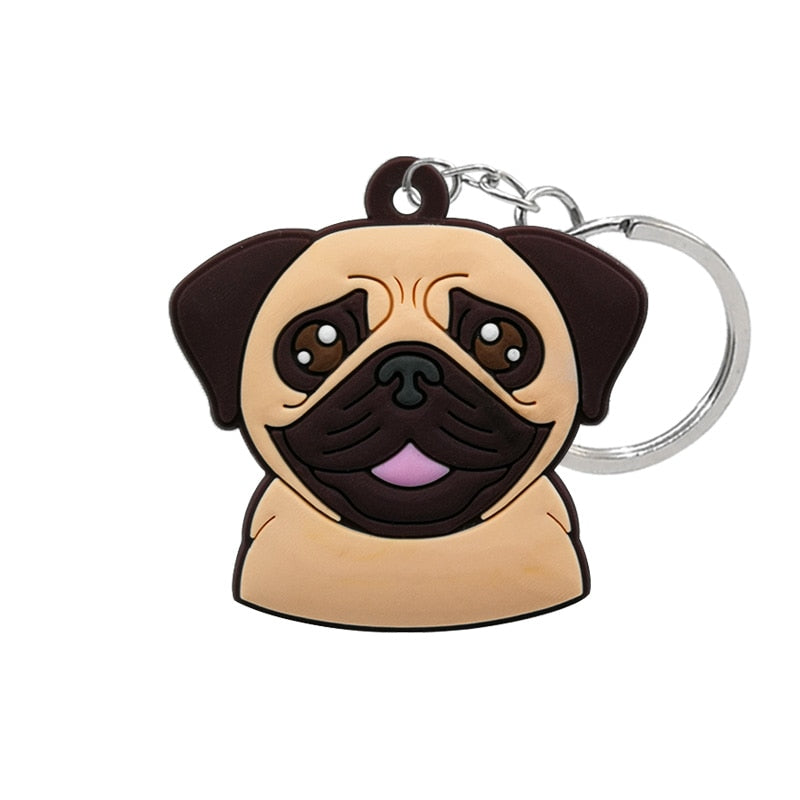 Pug Dog PVC Keyring Cute Cartoon Style Keychains Bag Car Pendant Jewelry Gift