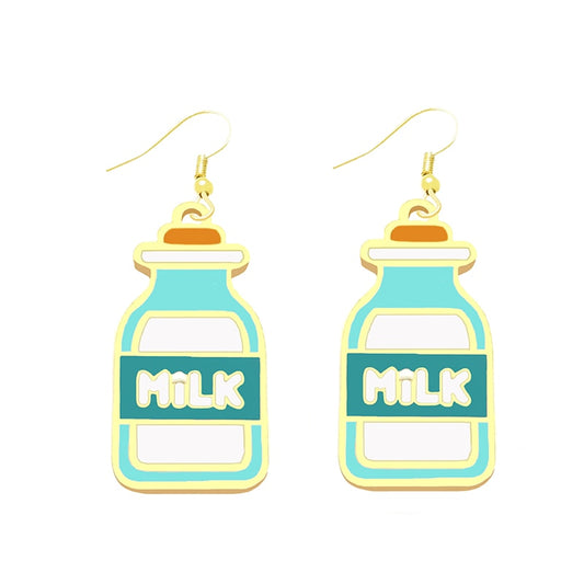 Blue Bottle Milk Drop Earrings Cartoon Ear Pendants Accessories Women Art