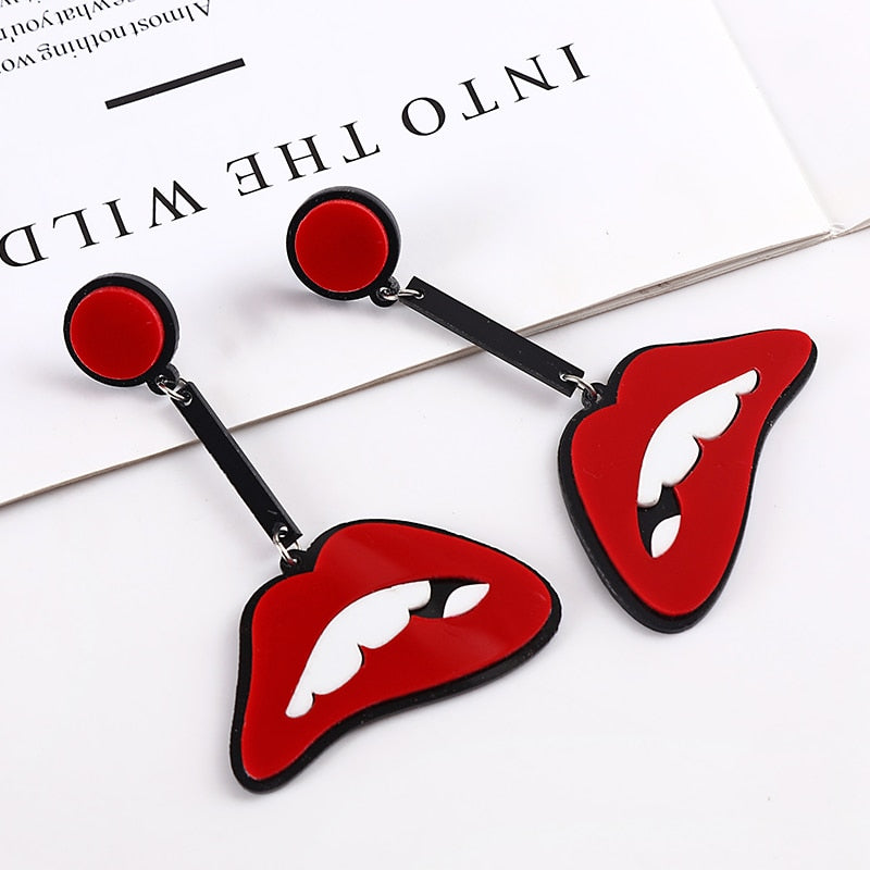 Lip Bite Drop Earrings Female Travel Cartoon Earrings Creative Art Jewelry