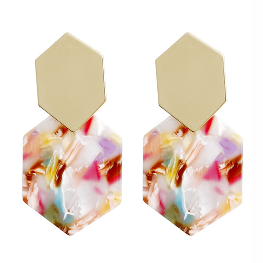 Colorful Hexagon Acrylic Drop Earrings Cartoon Art Women Party Jewelry Ear