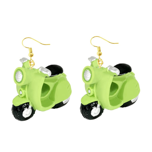 Green Motorbike Drop Earrings Women Art Fashion Cartoon Earrings Creative