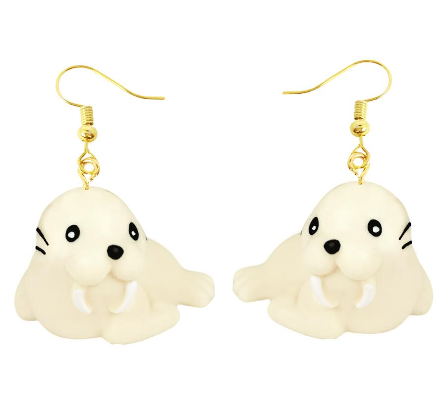 White Seal Drop Earrings Cartoon Art Women Party Jewelry Ear Fashion Pendant