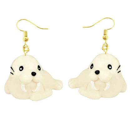 White Seal Drop Earrings Cartoon Art Women Party Jewelry Ear Fashion Pendant