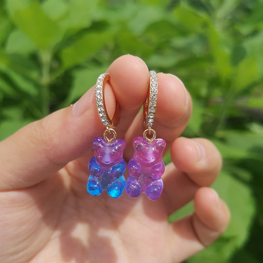 Blue Purple Ombre Bear Lady Cute Dangle Earrings for Women Jewelry Girls