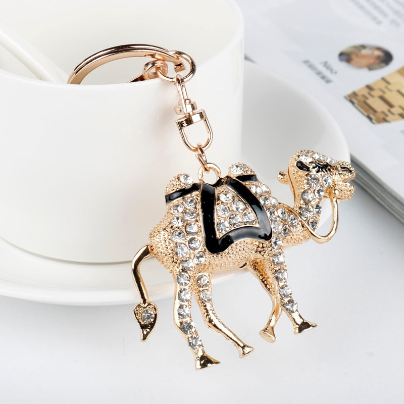 3 Colors Rhinestone Camel Keychain Cartoon Key Ring Anime Pendant Key Holder Art