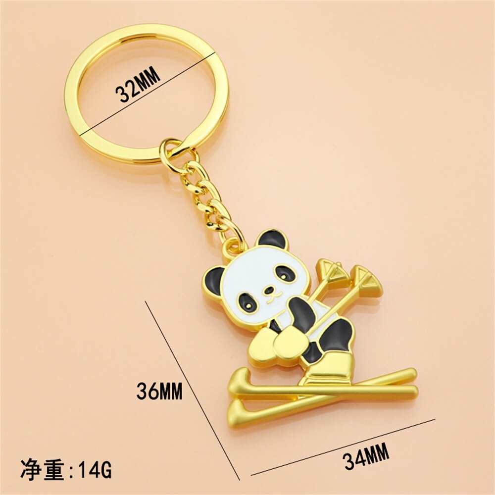 1pcs Keychain Metal Cute Ski Panda Shape Keyring Ladies Bag Ornaments