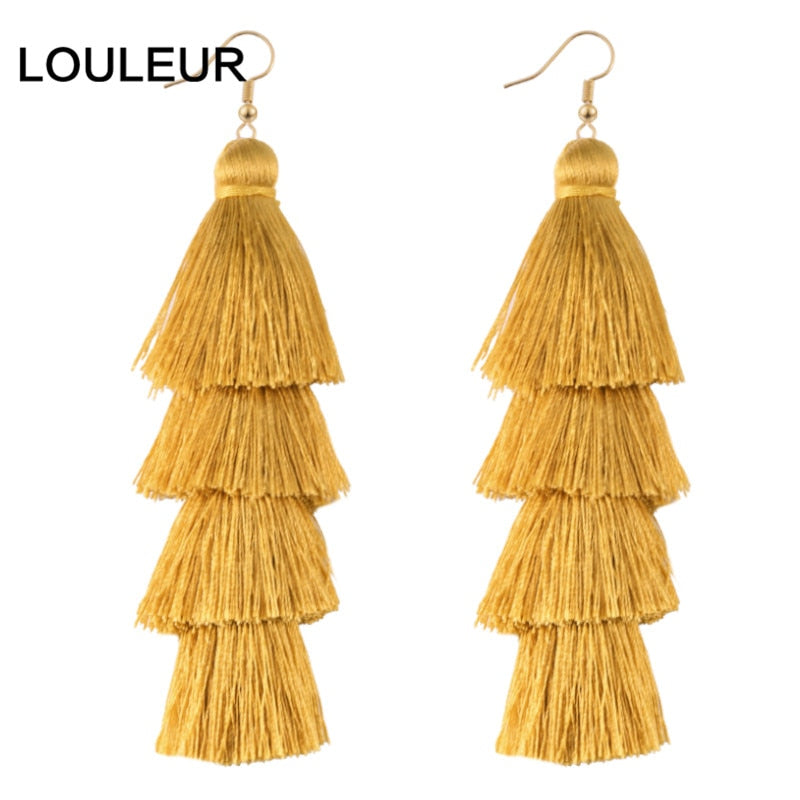 39 Styles  4 Layer Bohemian Multicolor Statement Tassel Dangle Earrings Women