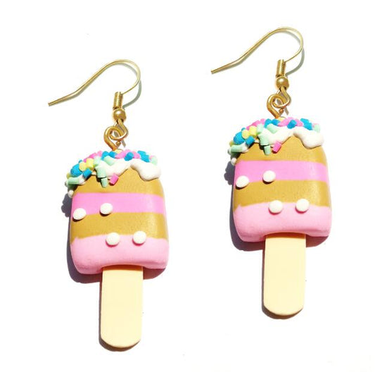 Pink Ice Cream Bar Resin Handmade Drop Earrings Cartoon Art Women Party Jewelry