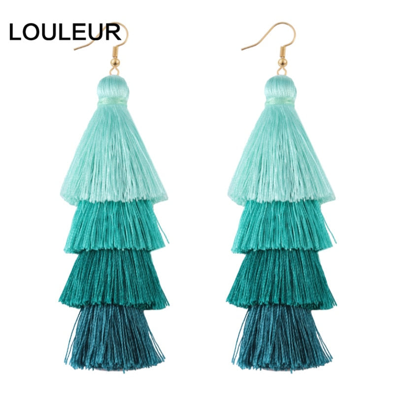 39 Styles  4 Layer Bohemian Multicolor Statement Tassel Dangle Earrings Women