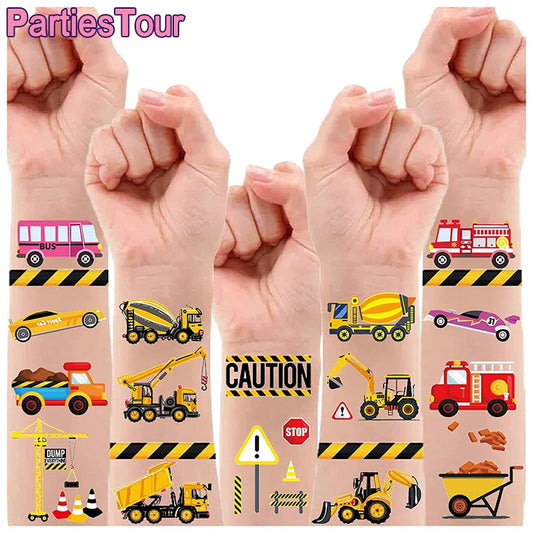 Construction Temporary Tattoos Kids Waterproof Fake Tattoos Sticker Tractor Dump