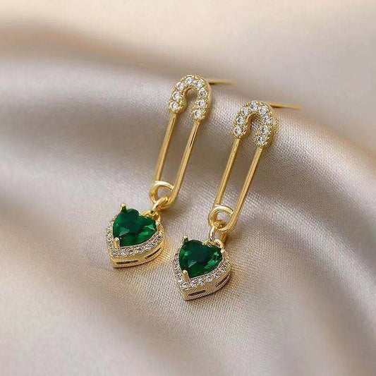 Safety Pin Green Pendant Drop Earrings Women Gifts Earring Cute Girls Eardrop