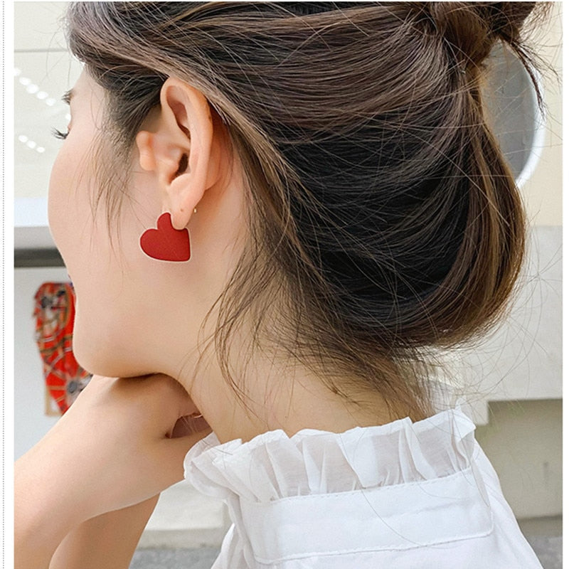 Love Red Heart Lady Cute Stud Earrings for Women Jewelry Girls Earrings