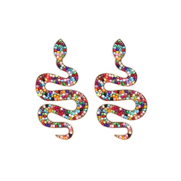 Bead Decor Snake Design Stud Earrings for Women Girls Ear Studs Jewelry Gift