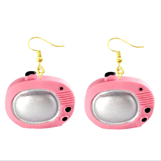 Retro Pink TV Drop Earrings Cartoon Art Women Party Jewelry Ear Fashion Pendant