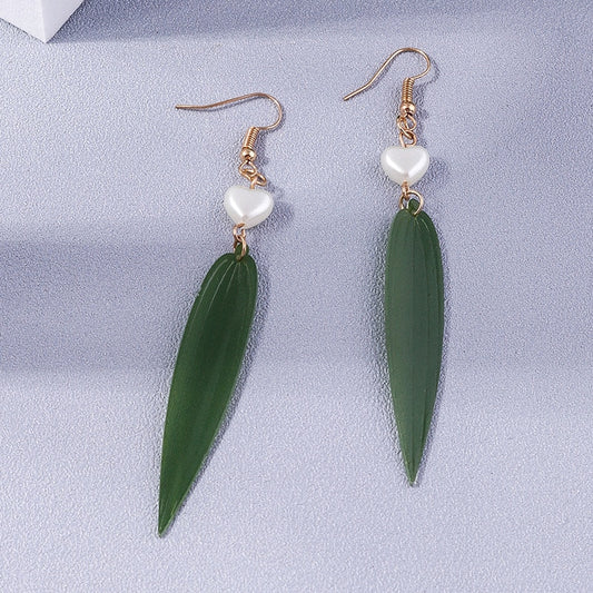 Green Spiky Leaf Drop Dangle Earrings Trendy Women Fashion Earrings Jewelry Gift
