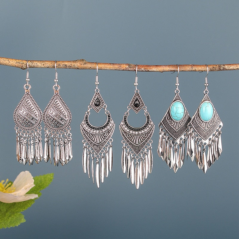 Rhombus Metal Tassels Dangling Drop Earrings Female Fashion Earrings Jewelry