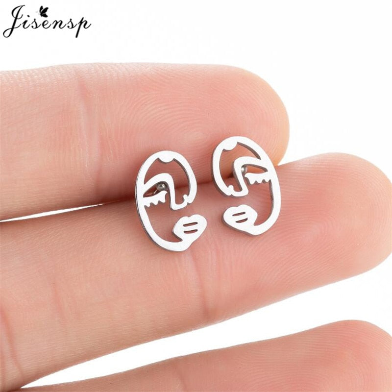 Face Stainless Steel Earrings Women Jewelry Small Studs Gifts Earring