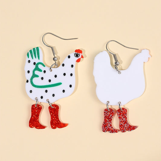 Chicken Boots Drop Earrings Women Travel Fashion Cartoon Earrings Creative