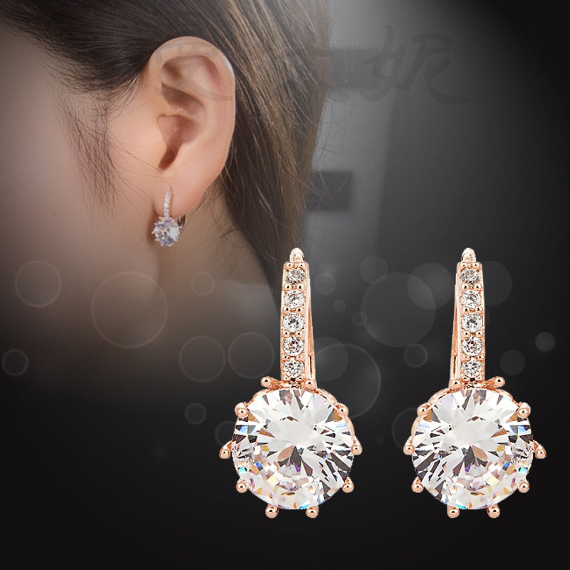 Rose Gold Color Crystal Ear Buckle Ear Studs Earrings Female Fashion Earrings