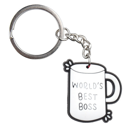 Best Boss Coffee Mug keychain Cartoon Key Ring Anime Pendant Key Holder Art Gift