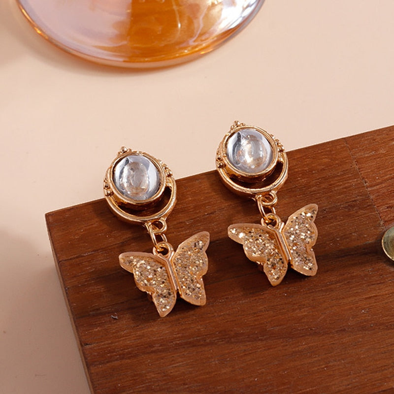 Champagne Butterfly Drop Earrings Women Creativity Jewelry Cute Earring Girls
