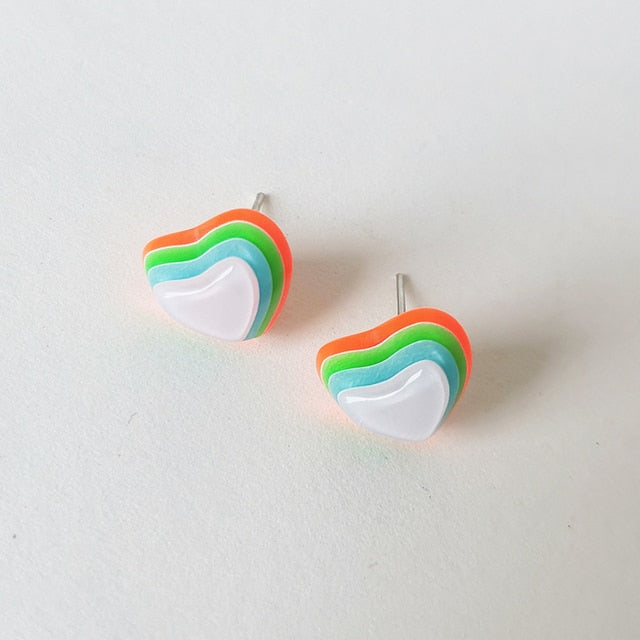 Resin Multicolor Heart Stud Earrings For Women Fashion Simple Girls Birthday