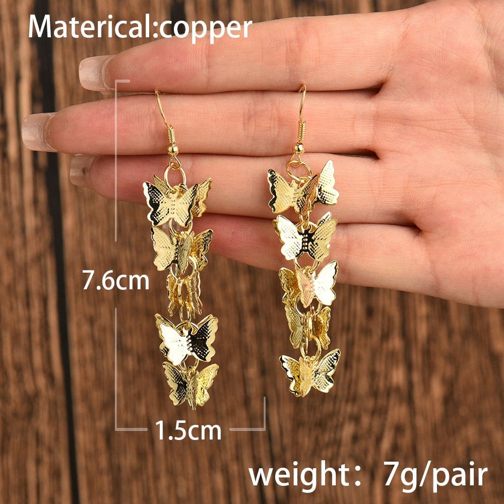 Butterflies Copper Long Drop Earrings Cartoon Ear Pendants Accessories Women