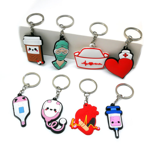 13 Styles PVC Cute Medicine Key Chain Lovely Gift for Medical Worker Key Ring