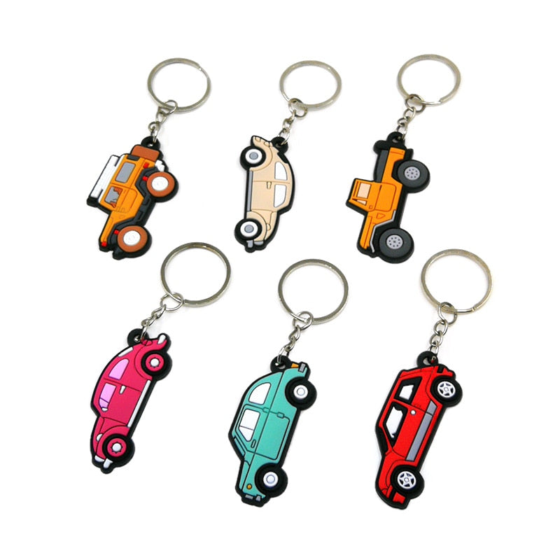 6 Styles Car Shape Vehicle PVC Keychain Cartoon Decoration Charms Key